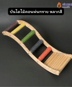 บันไดไม้คอนพ่นทราย หลากสี ของเล่นสัตว์เลี้ยง นกแก้ว